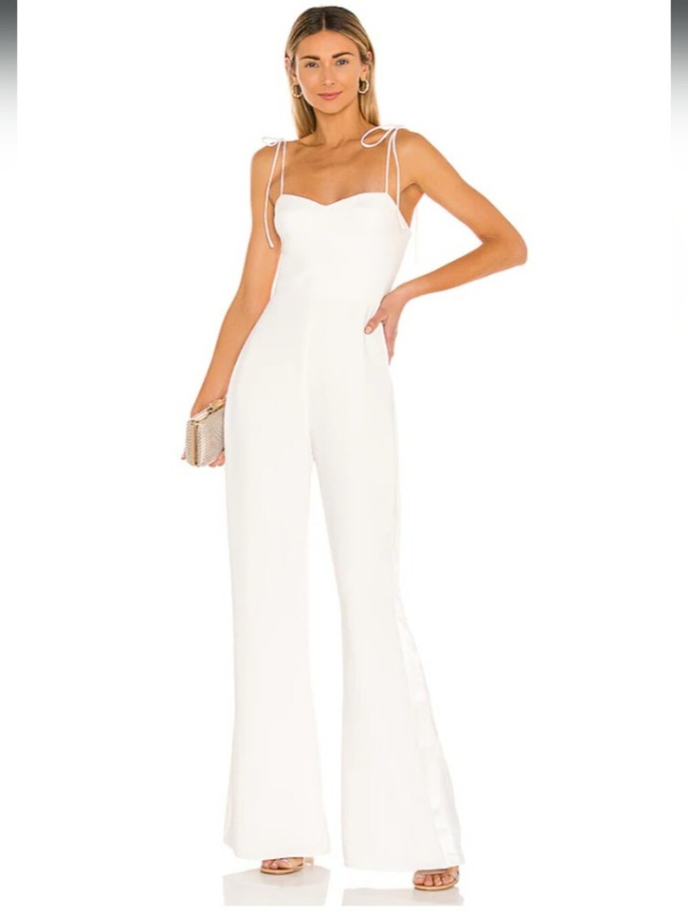 Courthouse Bride White Wide Leg Jumpsuit Sweetheart Satin Trim Revolve
